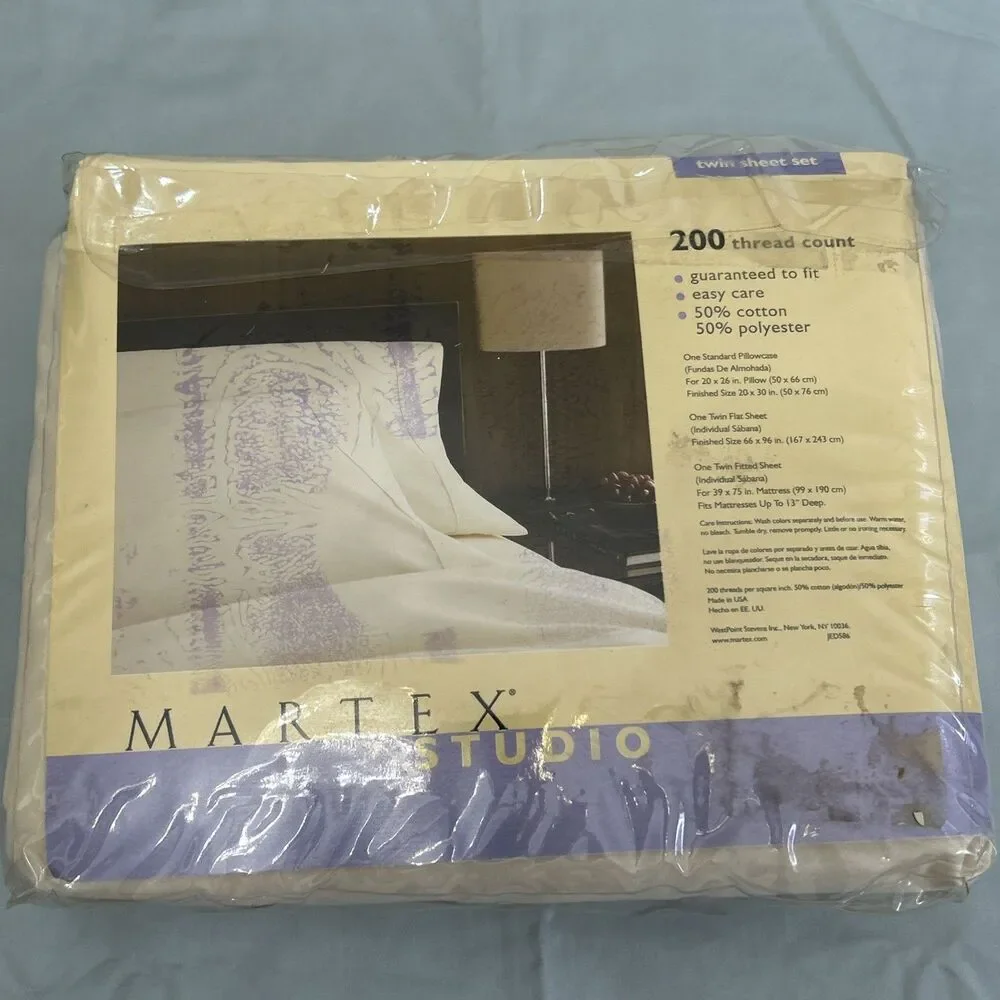 Vintage Twin Martex Studio Sheet Set New Old Stock Made in USA 200 Thread Count